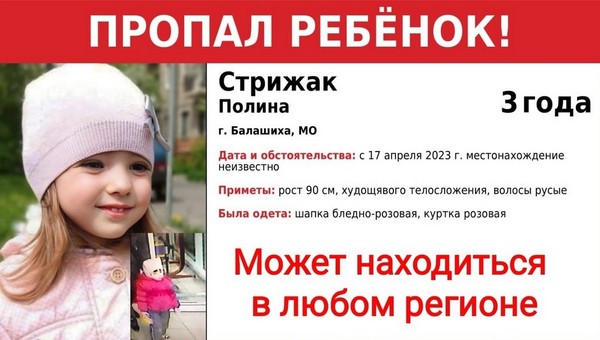 В Подмосковье загадочно пропала трехлетняя девочка