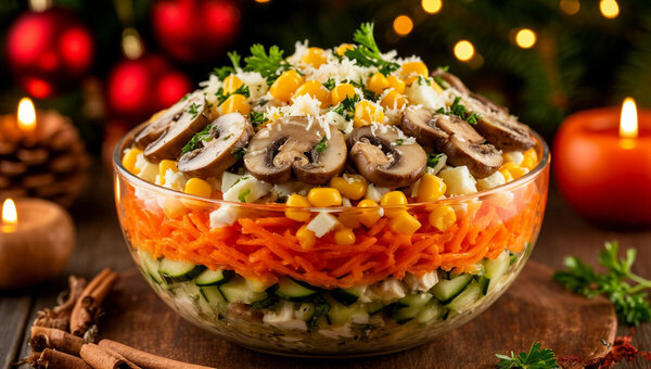 Этот салат с курицей и грибами на Новый год соединил в себе всё лучшее