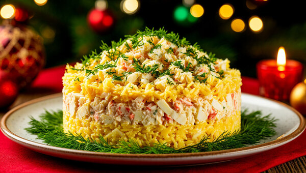 Оригинальный салат с крабовыми палочками на новогодний стол