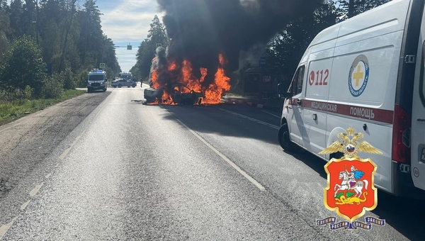 Грузовик и легковушка сгорели в Подмосковье после страшного ДТП